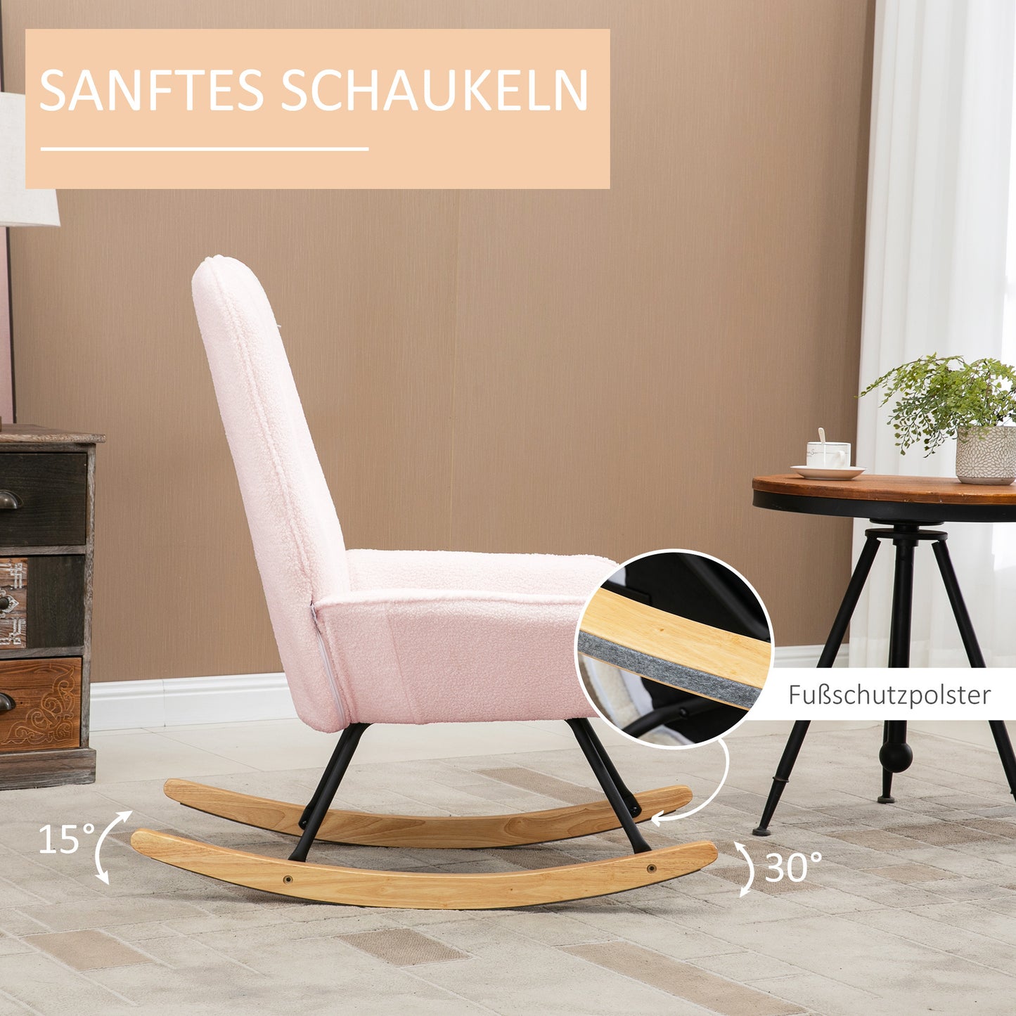 Draaifauteuil – Fauteuil – Relaxstoel – Lounge Stoel – Zachte Roze Fleece Bekleding – Rubberhouten Sleden – Max 150 kg Draagvermogen – Comfortabel Draaimechanisme