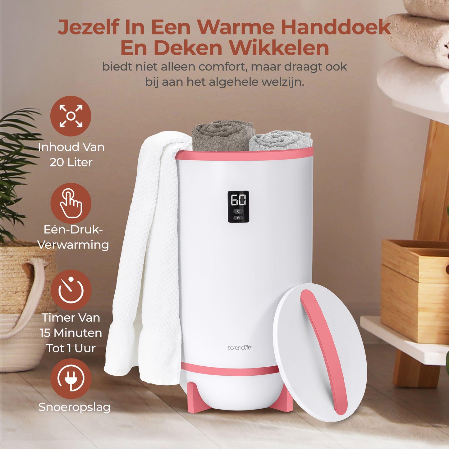 Handdoekenwarmer – Elektrische Handdoekenverwarmer – Handdoekdroger – Handdoekradiator – Warme Handdoeken – Roze Kleur – Timer Met Geurfunctie – Automatische Uitschakeling