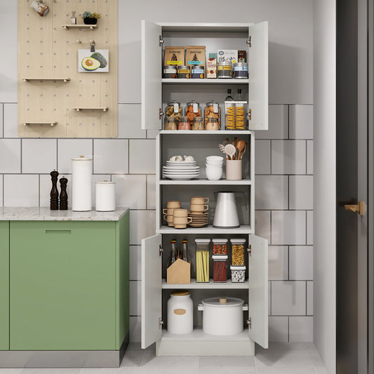 Hoge Keukenkast – Keukenkast Hoog – Opbergkast Keuken – Keukenkast Met Deuren – Keukenopberger – 4 Deuren & 2 Open Vakken – Anti-Kantelbeveiliging & Max 136 KG Draagvermogen