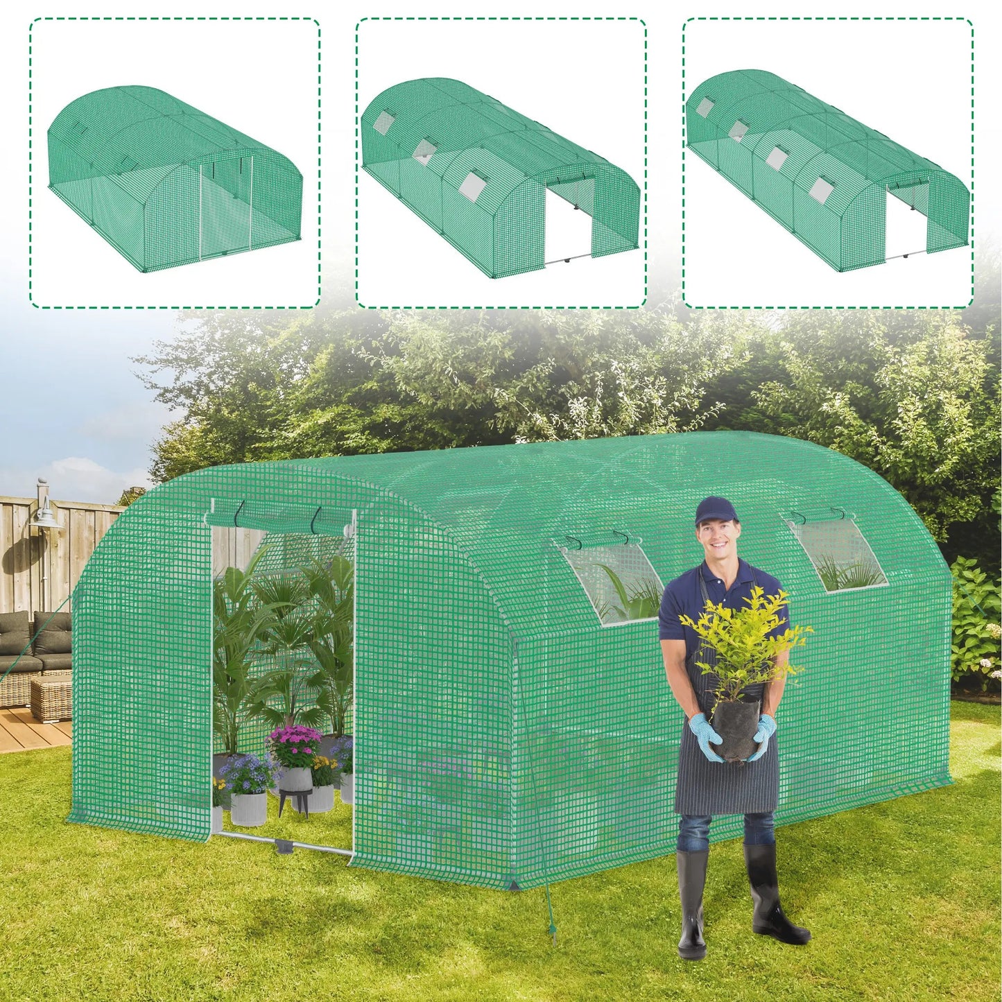 Greenhouse for the Garden, Tomato House with Windows, UV Resistant, with Galvanized Steel Frame and Mosquito Net, Green