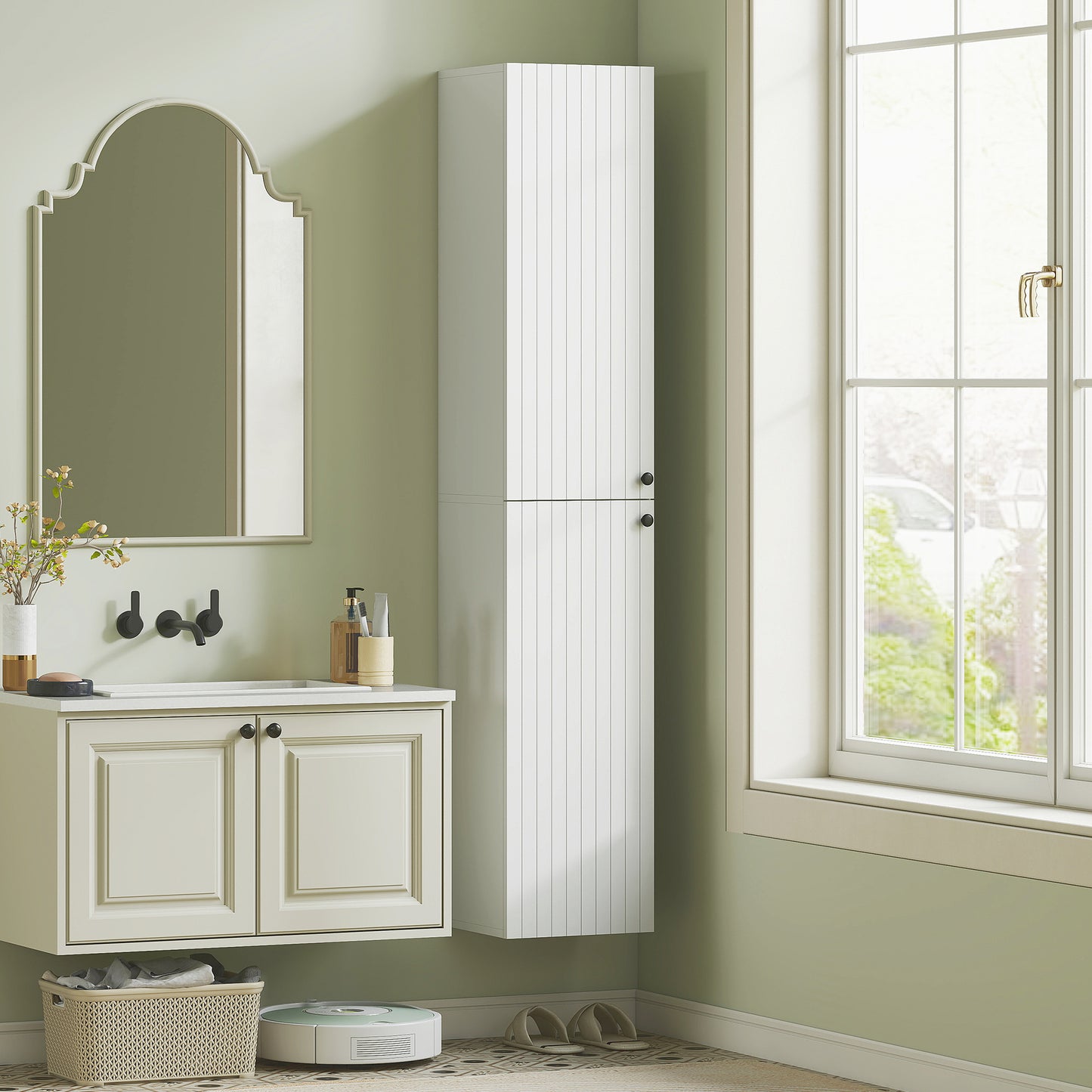Wandkast Badkamer – Opbergkast – Toiletkast – Muurkast – Badkamerrek – Wit Gelakt – 6 Ruime Planken – Compact & Waterafstotend