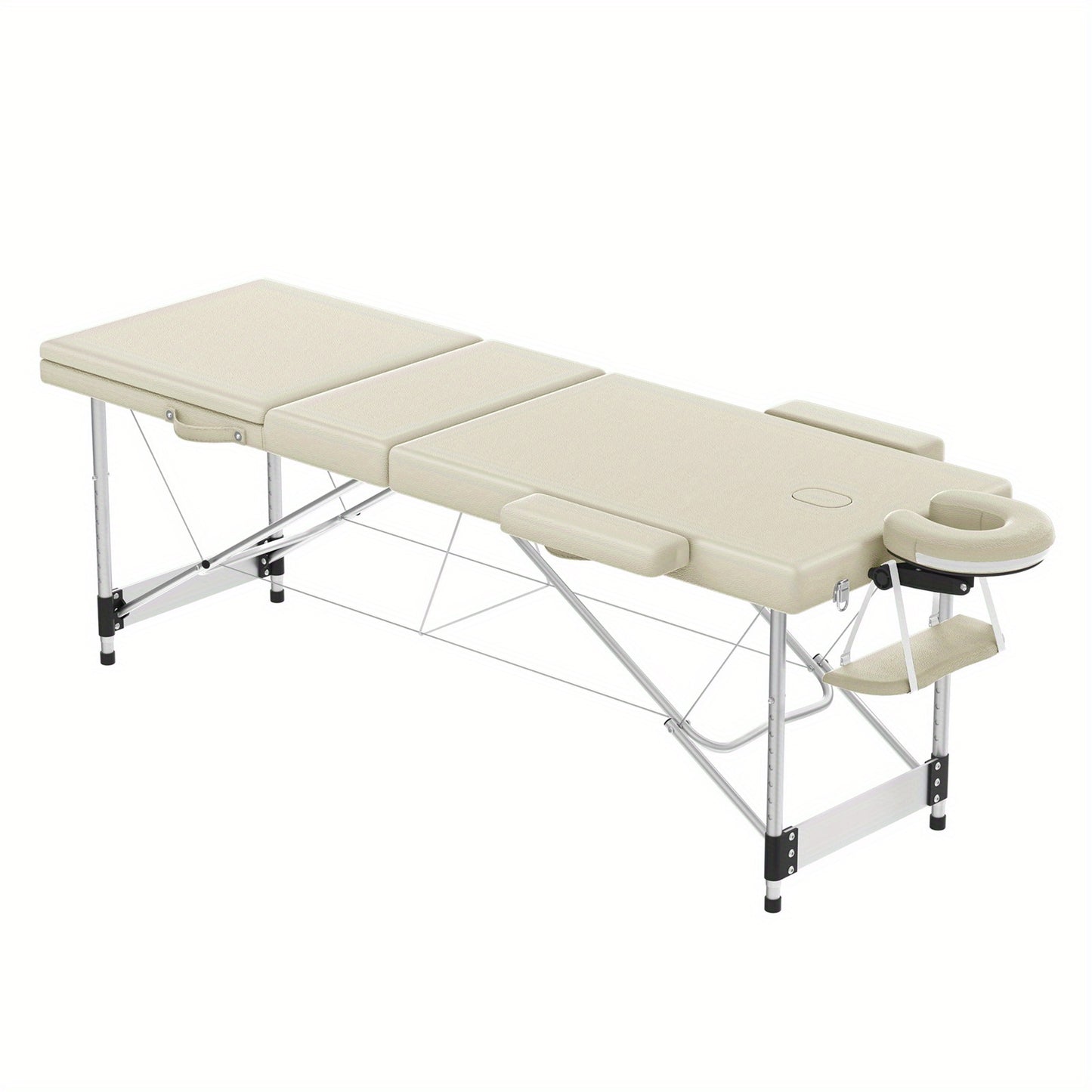 Massagetafel – Massagebank – Behandeltafel – Behandelbank – Massagebed – Inklapbaar – Aluminium Frame – 8 Hoogs­te­standen – Draagbaar – Beige