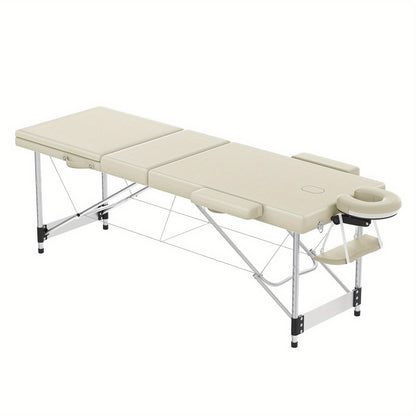 Massagetafel – Massagebank – Behandeltafel – Behandelbank – Massagebed – Inklapbaar – Aluminium Frame – 8 Hoogs­te­standen – Draagbaar – Beige