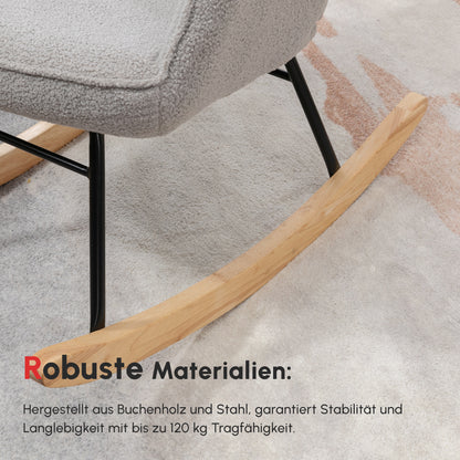 Schommelstoel – Schommelstoel Retro – Wiegstoel – Houten Stoel – Relaxfauteuil – Massief Hout – Lichtgrijze Zitting – Compact 71x92x101 cm