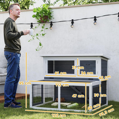 Konijnenhok – Knaagdierverblijf – Cavia Ren – Bunny Cage – Kleine Huisdierkooi – 2-laags Houten Ren – Inklapbaar Dak – Winterbestendig Design – 122x95x93,5 cm