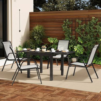 Tuinstoelen – Stapelbare Tuinstoelen – Balkonstoelen – Eettafelstoelen – Terrasstoelen – Set van 4 – Stevig Metalen Frame – Ergonomische Hoge Rugleuning