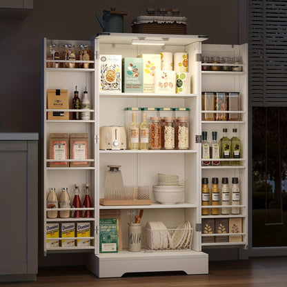 127.0cm White Farmhouse Kitchen Cabinet with 2 Hinged Doors & Adjustable Shelves - Freestanding Storage Cabinet with -Tip Device, Gravure Texture Finish, Space-Saving Design for Small Spaces, Easy Assembly, Sturdy Constructio
