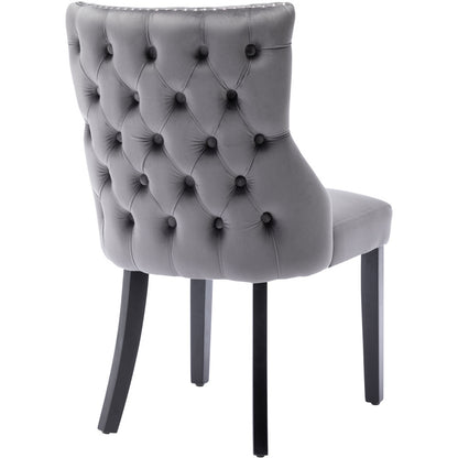Eetkamerstoel – Stoel – Kuipstoel – Woonkamerstoel – Designstoel – Set Van 2 – Grijs Fluweel – Metalen Frame – Nagelrand & Button Stitching – Onderhoudsvriendelijke Bekleding
