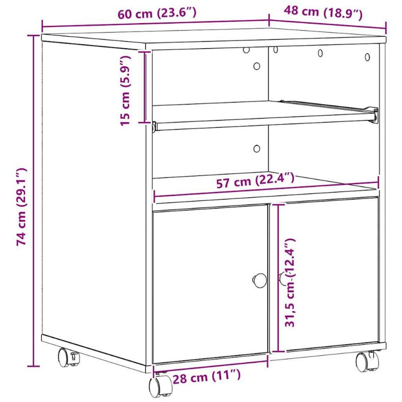 Black Oak Printer Stand Heavy-Duty Wood, Space-Saving Multi-Shelf Printer Cabinet with Sturdy Legs & White Pads - Portable Desktop Organizer for /Office, Printer, Scanner, Copier (60x48x74cm, Easy Assembly