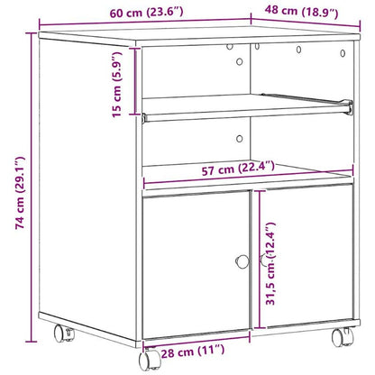 Black Oak Printer Stand Heavy-Duty Wood, Space-Saving Multi-Shelf Printer Cabinet with Sturdy Legs & White Pads - Portable Desktop Organizer for /Office, Printer, Scanner, Copier (60x48x74cm, Easy Assembly