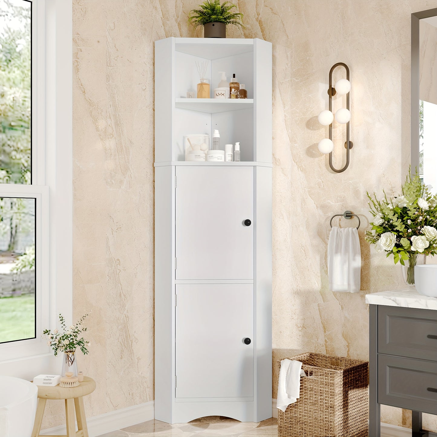 Badkamerkast – Opbergkast – Toiletkast – Wastafelmeubel – Kast Voor Badkamer – Wit – Verstelbare Schotten – Vloerstaand Kunststof