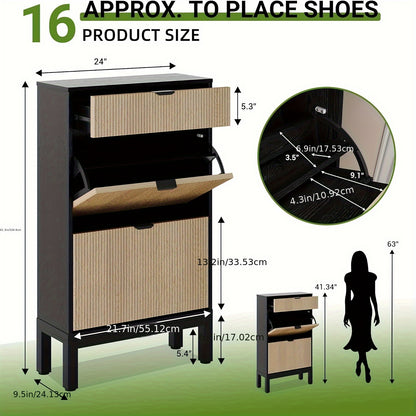 Schoenenkastje – Schoenenrek – Schoenenopberger – Schoenendisplay – Schoenenkast – Smal Vrijstaand Design – 16 Paar Opbergruimte – MDF Hout Metalen Pootjes