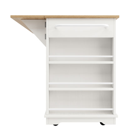 Multifunctionele Keukenwagen – Keukentrolley – Keukenmeubel – Keukenkar – Keukenkast – Uitklapbaar Werkblad – 2 Lades & Verstelbare Legplanken – Wit Houtlook MDF