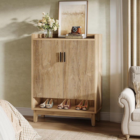 Vintage Schoenkast – Schoenopberger – Schoenrek – Schoenenkast – Schoenmeubel – 20 Paar Capaciteit – Verstelbare Planken – Natuurlijk Houtkleur