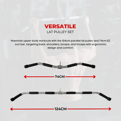 Barbell Machine Bar Set | 6 Essential Accessories for Pulley Stations & Home Gyms | Rowing Bar, Lat Pull Bars, EZ-Curl Bar | Perfect for Full-Body Strength Training