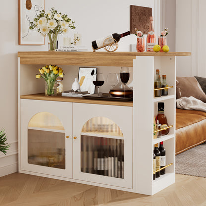 Modern White Metal Extendable Bar & Dining Table with Swivel Top, Adjustable Length, Storage Shelves & Wine Rack - Space-Saving High Bistro Table for Home Kitchen, Restaurant, Cafe - Easy Assembly, Durable Contemporary Design