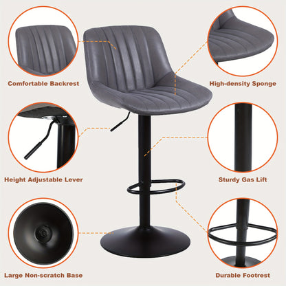 Barkrukken – Barkruk Set – Barstoelen – Keukenkrukken – Krukjes – Set van 3 – Verstelbare Zithoogte – 360° Draaibare Zitting – Met Rugleuning – Kunstleren Bekleding – Grijs
