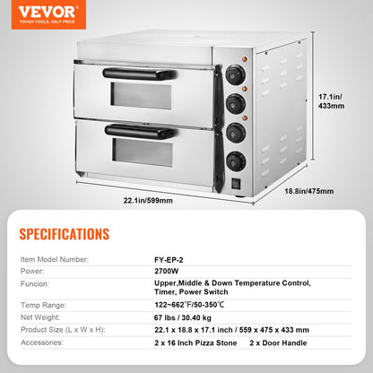 Pizzaoven – Elektrische Oven – Tafelmodel – Pizza Maker – Pizza Grill – RVS Materiaal – Geschikt Voor 16 Inch Pizza’s