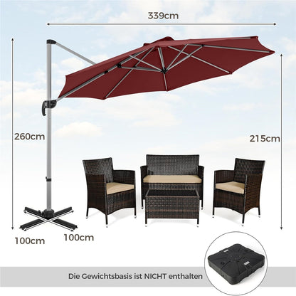 Zonneparasol – Tuinparasol – Terrasparasol – Marktparasol – Schaduwparasol – Ø 330 cm – 360° Draaibaar Met Knikarm – UPF 50+ Bescherming – Rood