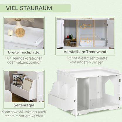 Modern White Cat Litter Box & House with Magnetic Double Door, Partitioned Interior, Side Storage Shelf - Spacious Multi-Functional Cat Enclosure with Ventilation System, Odor Control & Easy-Clean Design, Durable Construction