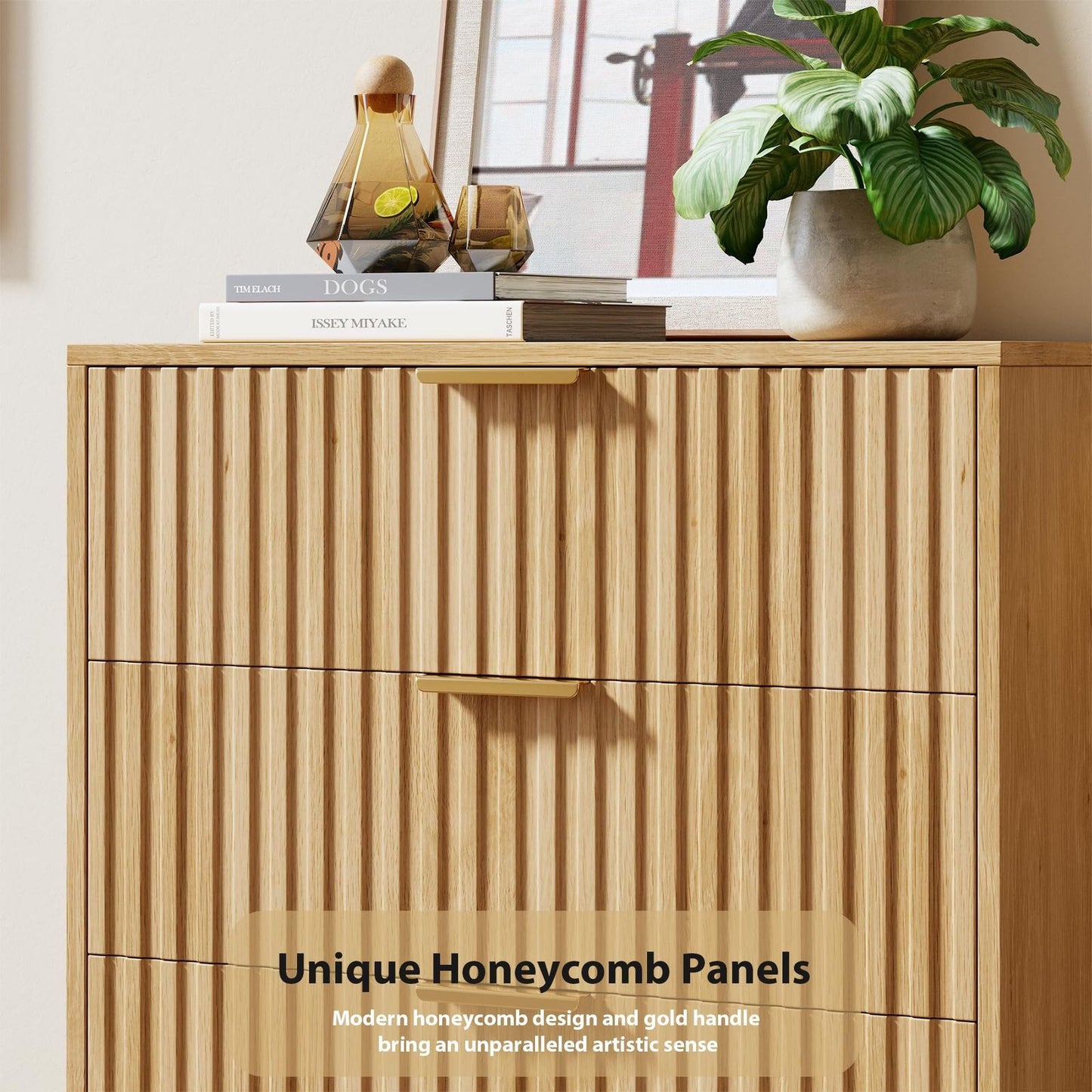 Nachtkastje – Bedside Table – Nachtkast – Opbergkastje – Ladenkast – Mid-Century Modern Design – Natuurlijk Eikenhout – 3 Ruime Lades – Compact 70x40x75 cm