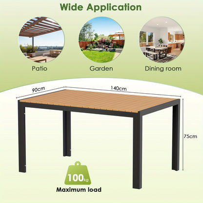 Tuintafel – Buiten Tafel – Terrastafel – Patio Tafel – Grote Eettafel – Weerbestendig WPC Blad – Aluminium Frame – 140x90 cm – Geschikt Voor 6 Personen