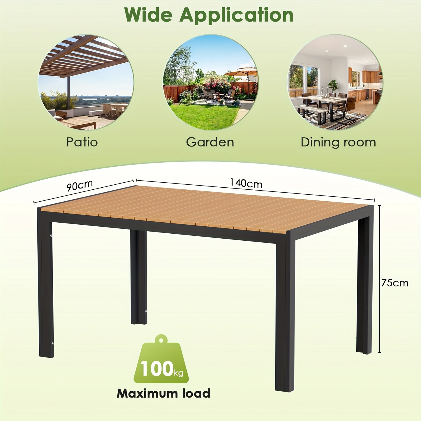 Tuintafel – Buiten tafel – Terrastafel – Patio tafel – WPC tafel – 140x90 cm – Weerbestendig aluminium frame – Geschikt voor 6 personen