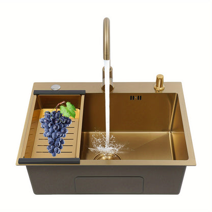 Gouden Spoelbak – Spoelbak – Keukenspoelbak – Inbouwspoelbak – RVS Spoelbak – 60 x 45 cm – 201 Roestvrij Staal Met Accessoires