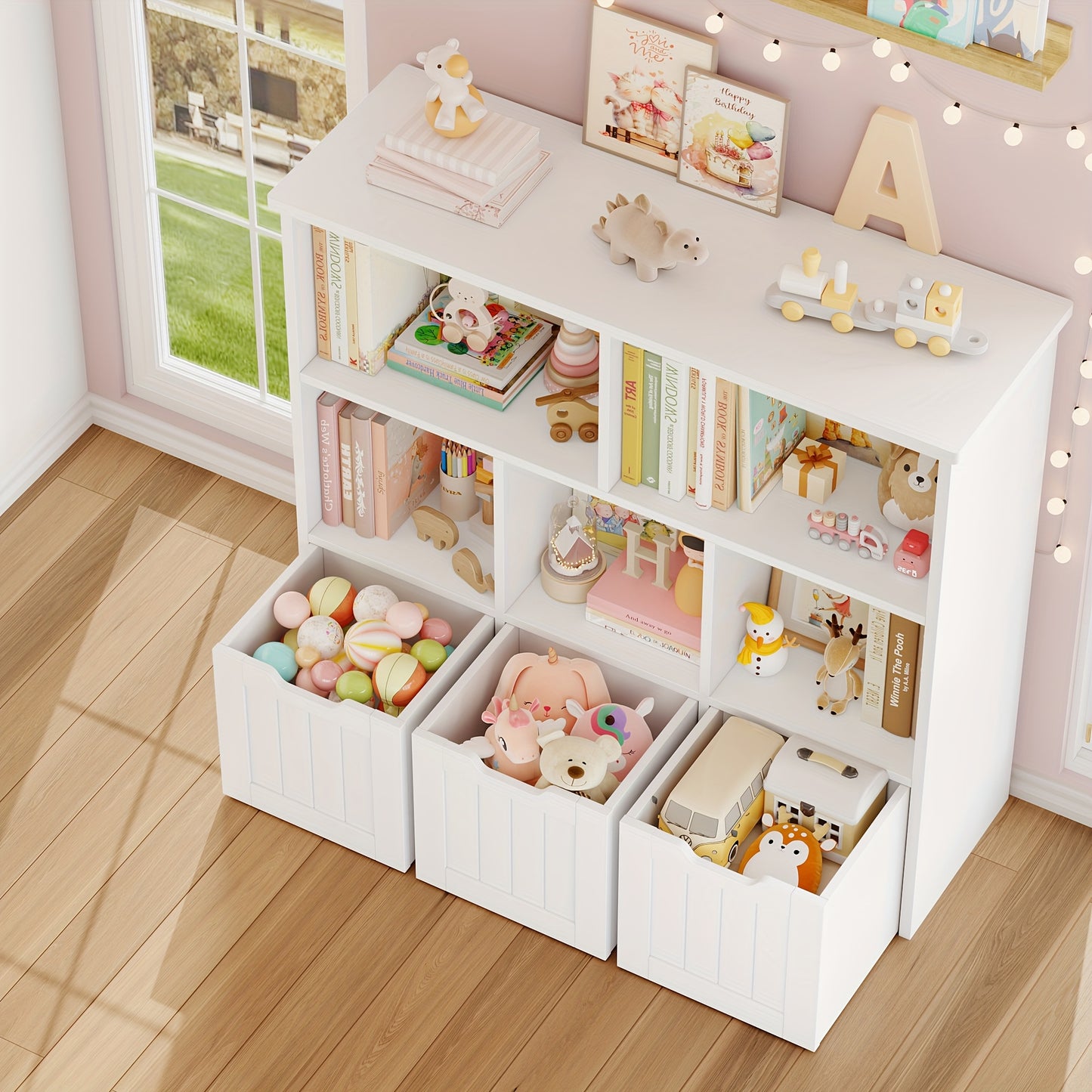 Opbergkast – Boekenkast – Opbergmeubel – Ladenkast – Kast Met Laden – Wit MDF – 3 Laden Op Wieltjes – 5 Open Vakken – 100x33x89,5 cm