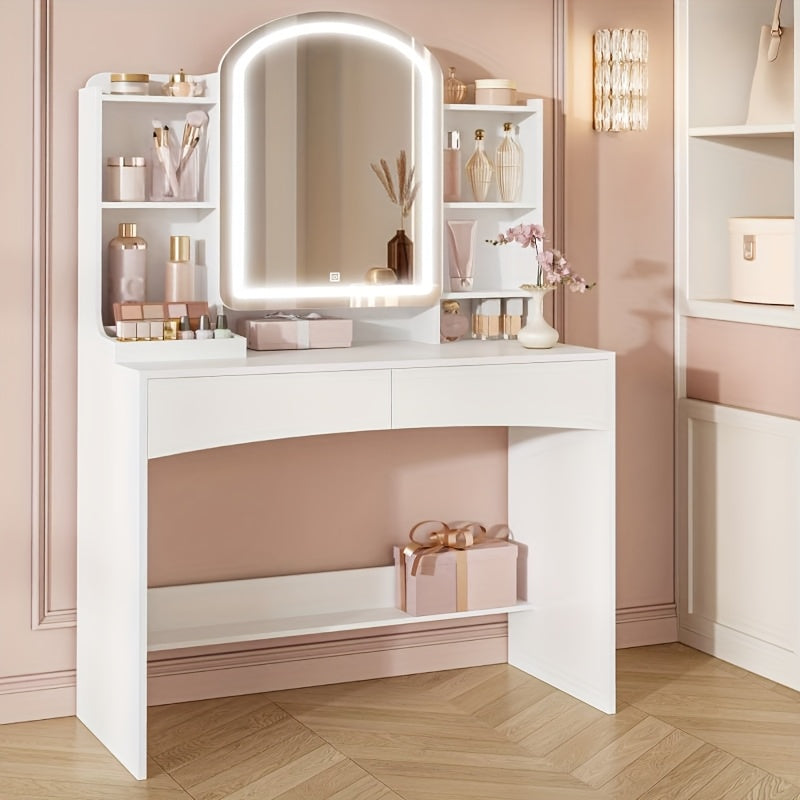 Kaptafel – Make-up tafel – Vanity – Cosmeticatafel – Opmaaktafel – Met LED-verlichting – 90 cm Werkblad – Verborgen Sieradenlade – Wit