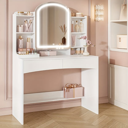Kaptafel – Make-up tafel – Vanity – Cosmeticatafel – Opmaaktafel – Met LED-verlichting – 90 cm Werkblad – Verborgen Sieradenlade – Wit