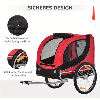 Hondenfietskar – Fietsaanhanger Hond – Hondenbuggy – Huisdier Carrier – Fietskar Voor Honden – Waterdichte Kap – Veiligheidsharnas – Inklapbaar – Lichtgewicht – Geschikt Voor Kleine Tot Middelgrote Honden – Versterkte Constructie – Rood/Zwart