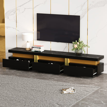 Woonkamerset – TV Meubel – Salontafel – Lowboard – Opbergmeubel – Zwart-Wit Marmerlook – Gouden Accenten – Hoogglans Afwerking – Geschikt voor TV tot 90 Inch