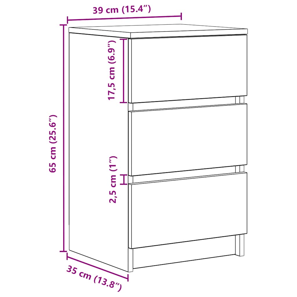 Nachtkastje – Bedkastje – Slaapkamerkastje – Nachtmeubel – Opbergkastje – Set Van 3 Zwarte Nachtkastjes – Compact 39x35x65 cm – 3 Lades Met Hoog Draagvermogen