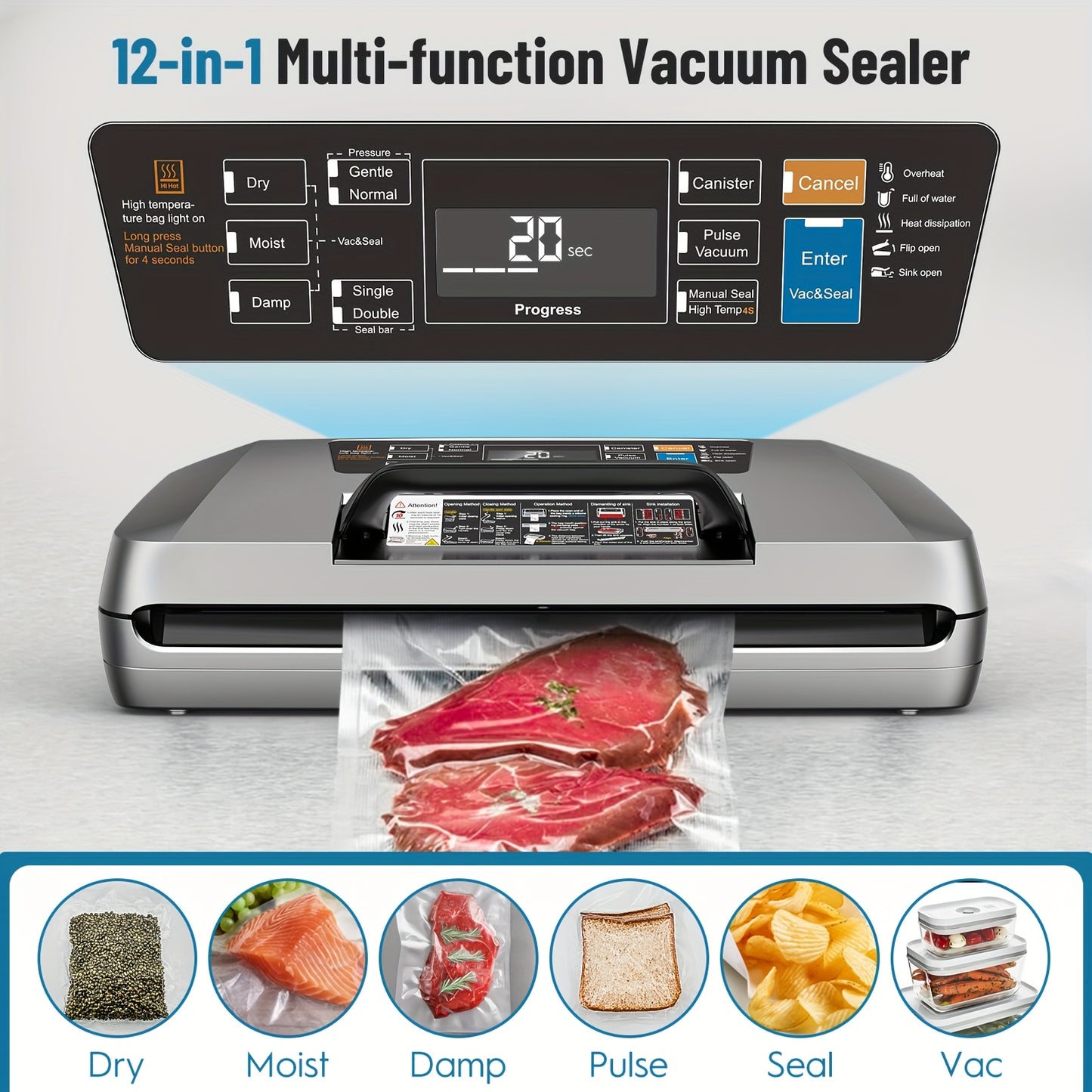 Vacumeermachine – Vakuum Sealer – Vacuümzak Verzamelaar – Vacuumzak Machine – Vacuüm Vacumeerapparaat – Dubbele Sealsysteem – Sterke 95kPa Zuigkracht – Europese Stekker 220-240V