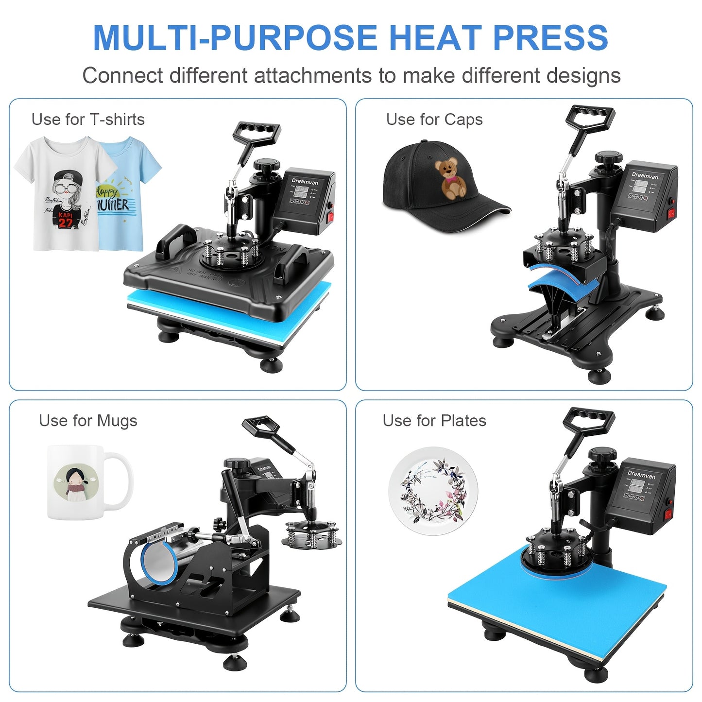 Warmtepers – Hittepers – Transferpers – Textielpers – Tefloncoating – 360° Draaibaar – Digitale Timer