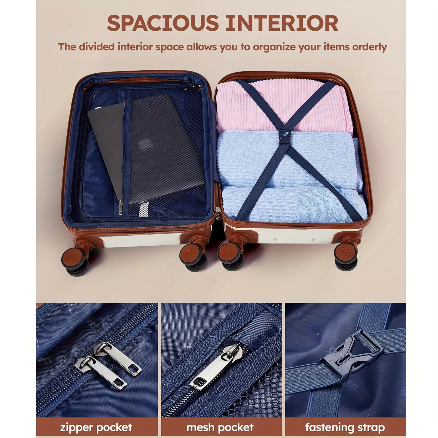 Hardshell Kofferset – Reiskoffer – Bagage – Trolley – Koffer Met Combinatieslot – 20", 24", 28" – 4 Stil Roterende Wielen – Uitschuifbare Trekstang – Zwart & Bruin