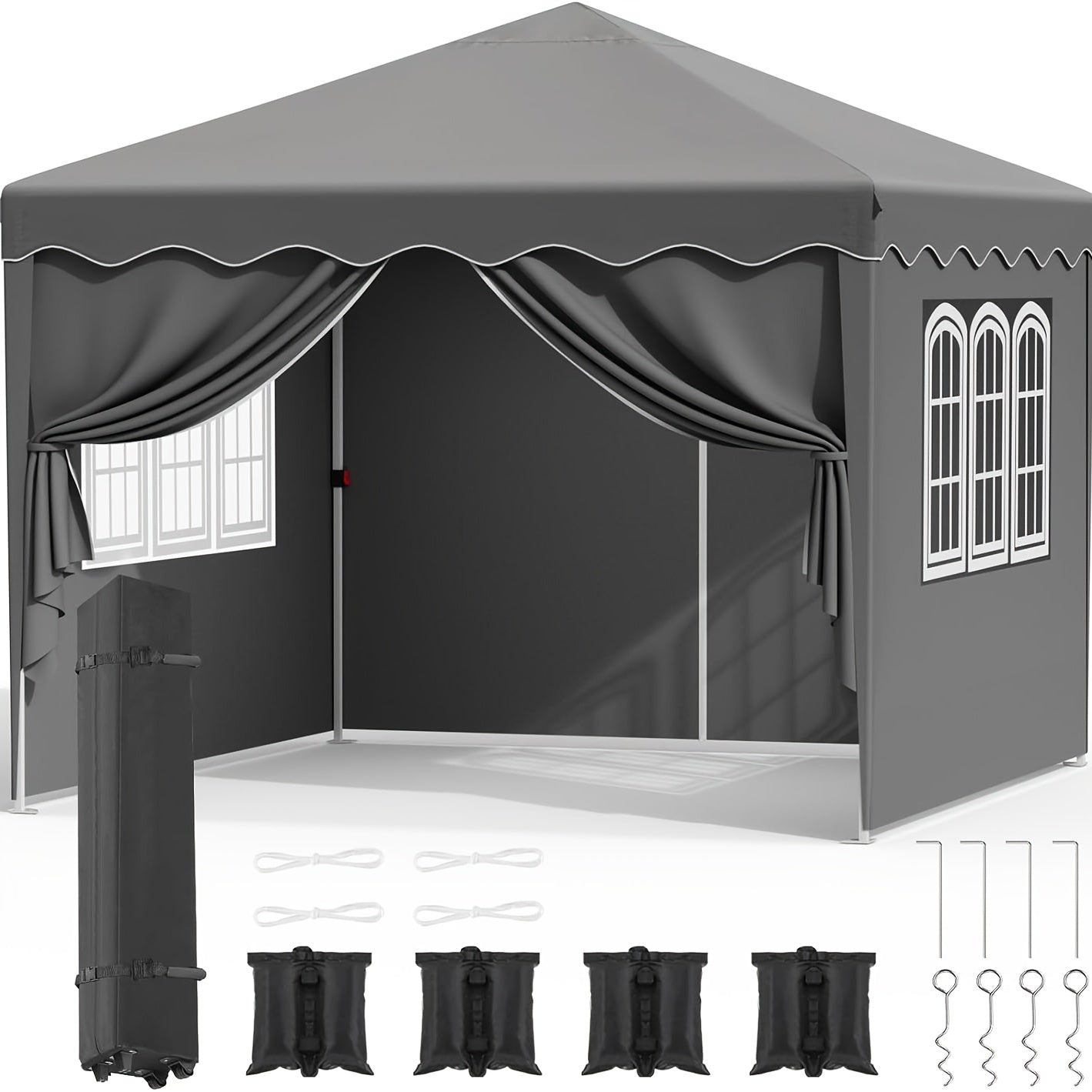 3x3 Pop-Up Gazebo Tent with 4 Side Walls, UV Protection & Sturdy Metal Frame - Foldable Garden Tent for Camping, Weddings, Parties, Outdoor Events - Black, Tents for Camping, Event Shelter, Modern Canopy, Durable Fabric, Even