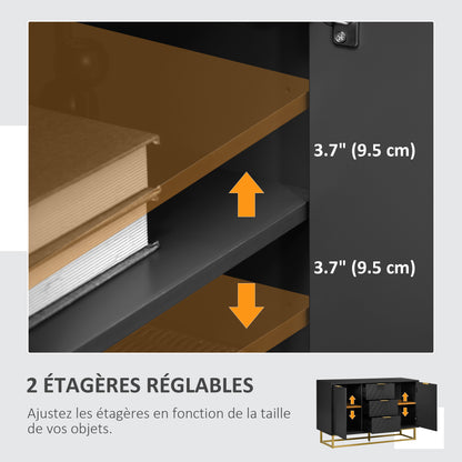 Buffet – Dressoir – Kast – Opbergmeubel – Sideboard – Zwart – Gouden Metalen Accenten – Veelzijdige Opbergruimte Met Verstelbare Planken – Compact Formaat 120x40x76 cm