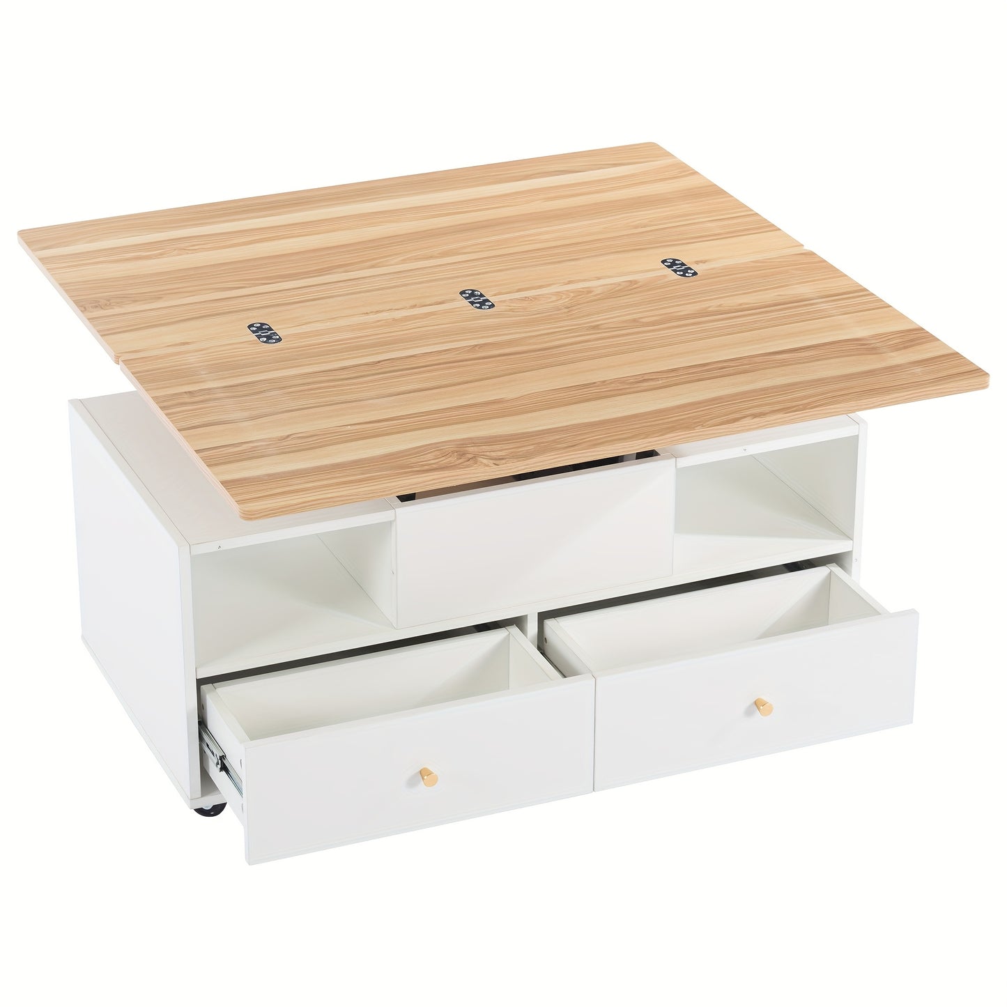 Adjustable Height Coffee Table with Folding Function & 4 Drawers - 100x50x47, 5cm, Large & Small Hydraulic Lifted Tables, Mobile Living Room Sofa Table with Casters, Contemporary Metal Design, Easy Assembly, No Power Needed,