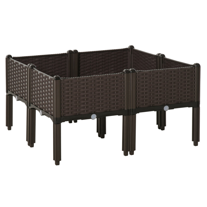 Verhoogde Plantenbak Tuin – Plantenbak Buiten – Tuinbak Kweekbak – Bloembak Balkon – Groentebak Urban Garden – Weerbestendig Kunststof – Rattan Look – 40x40x44 cm – 4 Secties Met Drainage