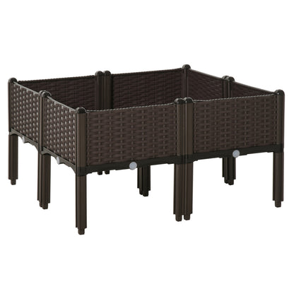 Verhoogde Plantenbak Tuin – Plantenbak Buiten – Tuinbak Kweekbak – Bloembak Balkon – Groentebak Urban Garden – Weerbestendig Kunststof – Rattan Look – 40x40x44 cm – 4 Secties Met Drainage