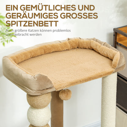 Krabpaal – Krabmeubel – Kattenboom – Kattenhuis – Krabton – 2 Niveaus Met Speelbal – Stevige Spaanplaat 56x54x86 cm – Geschikt Tot 7 kg