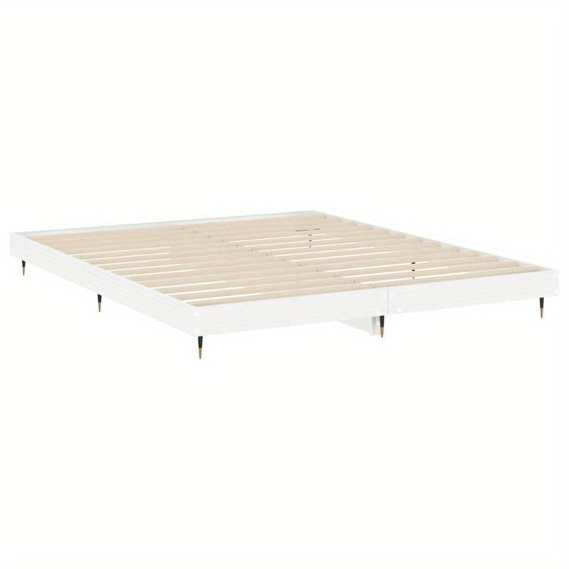 Bianco Lucido 200x200cm Contemporary Bed Frame - Hardwood & Particle Board Multilayer Design, Removable & Durable Frame with 4 Legs, Space-Saving Modern Bedroom Furniture, Bed Frame for Bedroom, Bedroom Furniture, Minimalist
