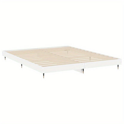 Bianco Lucido 200x200cm Contemporary Bed Frame - Hardwood & Particle Board Multilayer Design, Removable & Durable Frame with 4 Legs, Space-Saving Modern Bedroom Furniture, Bed Frame for Bedroom, Bedroom Furniture, Minimalist