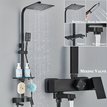 Douche Set Mat Zwart – Douche Accessoires – Regendouche – Overhead Douche – Douche Systeem – Koper Materiaal – Eenvoudige Wandmontage