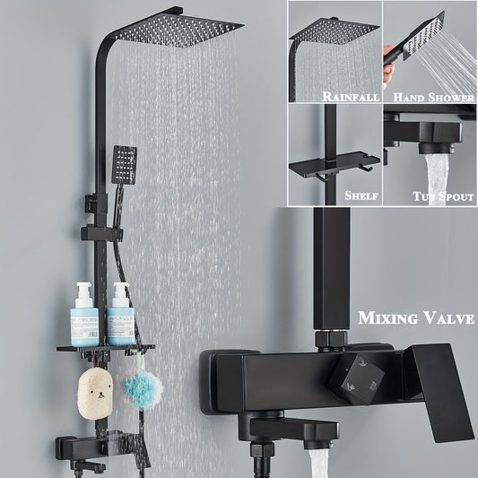 Douche Set Mat Zwart – Douche Accessoires – Regendouche – Overhead Douche – Douche Systeem – Koper Materiaal – Eenvoudige Wandmontage
