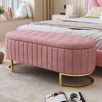 Poef – Hocker – Zitkussen – Voetenbank – Opbergpoef – Roze Kleur – Fluweelstof – Stevig Metalen Frame – 120 x 40 cm