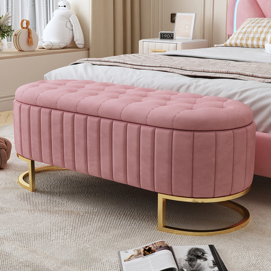 Poef – Hocker – Zitkussen – Voetenbank – Opbergpoef – Roze Kleur – Fluweelstof – Stevig Metalen Frame – 120 x 40 cm