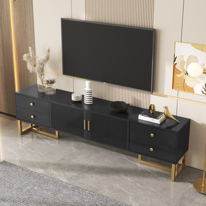 TV-kast – Tv-meubel – Mediameubel – Dressoir – Opbergkast – Modern Design – Zwart MDF Met Gouden Handgrepen – 178 cm Breed – 4 Lades + 2 Deuren